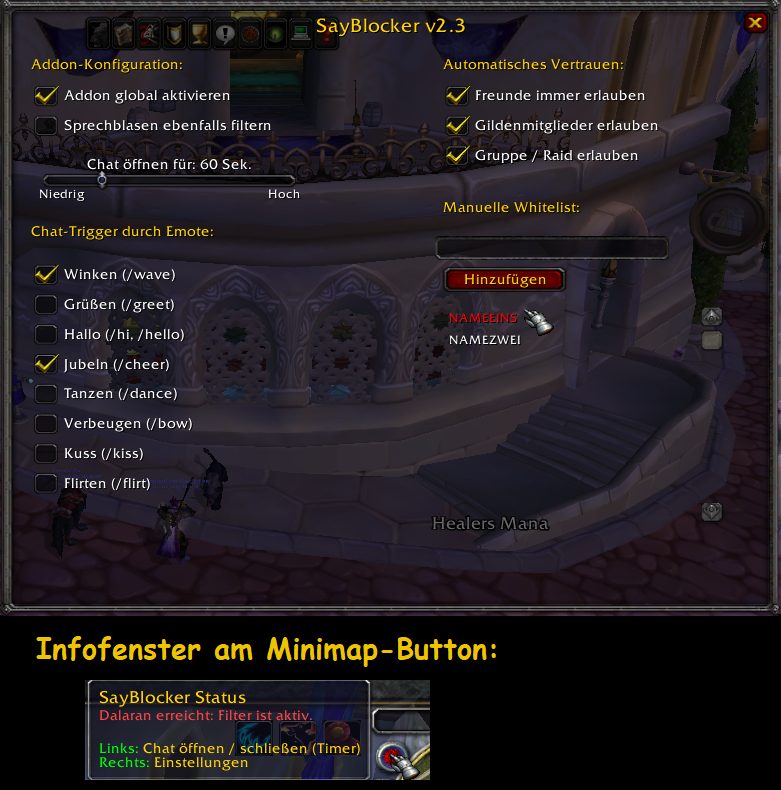 SayBlocker Interface Vorschau